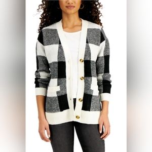 Style & Co patch pocket black/ivory button closure cardigan NWT size petite XL